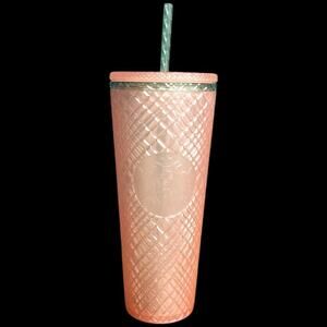 STARBUCKS Pearl Peach Jeweled Diamond Venti Cold Cup Tumbler 24 oz